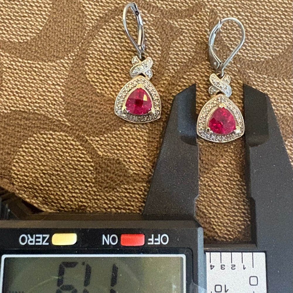 LARGE Genuine Diamond Ruby Art Deco Earrings 925 Sterling Estate Like New - Picture 7 of 7